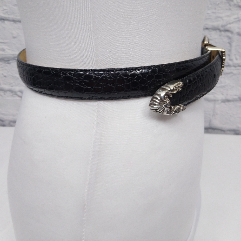 Vintage 90s Y2K Brighton Black Leather Western Style Belt M - Picture 2 of 7